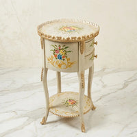 Antique Cream Round Table – Floral Scroll Design