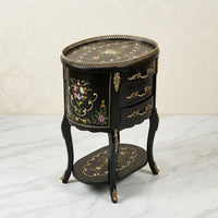 Black Oval Table – Floral Bouquet & Gold Scroll Design