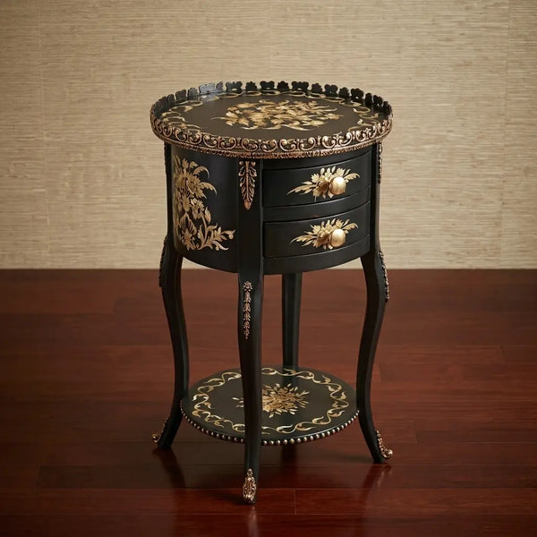 Black & Gold Round Table – Floral Bouquet Design