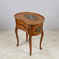 Golden Wood Kidney-Shaped Side Table – Floral Medallion Design