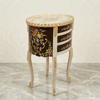 Cream & Espresso Oval Table – Floral Bouquet Design