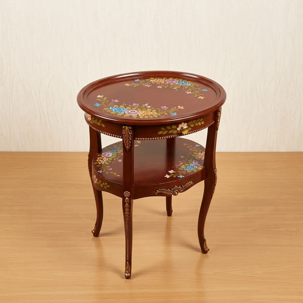 Mahogany Oval Table – Multicolor Floral Design