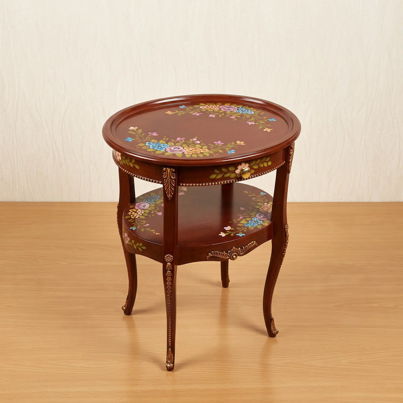 Mahogany Oval Table – Multicolor Floral Design