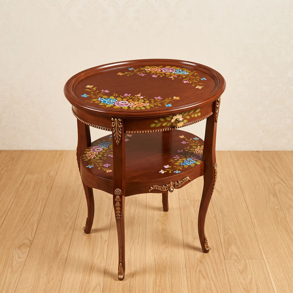 Mahogany Oval Table – Multicolor Floral Design